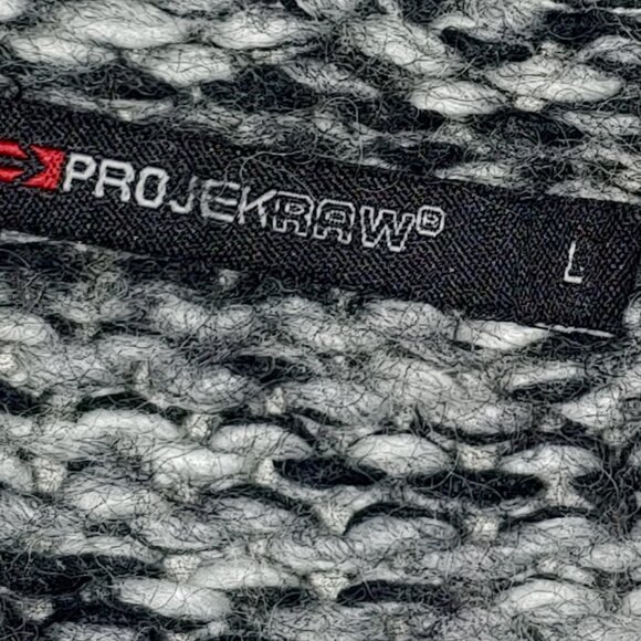 ProjekRaw Marled Wool Blend Shawl Neck Long Sleeves Knit Sweater Size L Grey - Picture 3 of 6